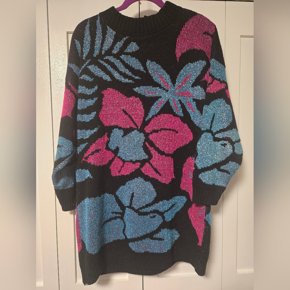 Distinctly Different Vintage Tunic Glitter Floral Ugly Christmas Sweater